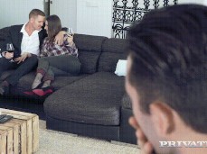 Ellen Betsey with a glass of  cucking husband gif