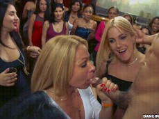 Amateur Public Clothed BJ in Front of Friends gif