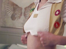 Getting dressed into cookie seller costumes gif