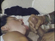 Hitchhiking  takes a sticky mess in the mouth gif