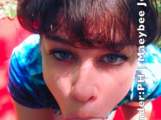 Hot Chick With Green Eyes Sucking a Beautiful Cock Outdoors gif