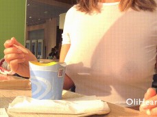 Pokies no bra while eating ice cream gif
