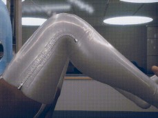 girl gives a footjob to her man's cock gif