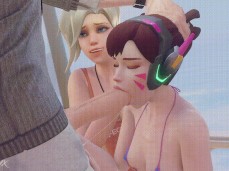 Dva's Giving Sloppy Head While Mercy Watches gif