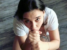 Amateur babe Kate Koss gives the best two hand twist blowjob ever gif