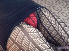 Killer combo of fishnets,  mini skirt and red panties gif