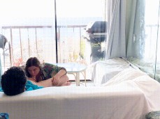 Erin Electra sucking dick in front of open french doors gif