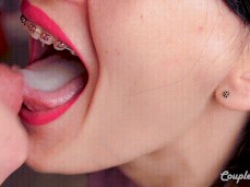 Cum pooling up on tongue gif