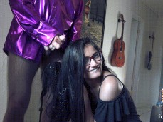 Perfect Brunette gets a HAIR CUMSHOT hair fetish SO SEXY! gif