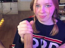 Cute girl jerks my fat cock gif