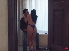 Catching Angela White in lingerie, tits out, with friend gif