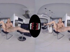 Cute Alecia Fox in high heels plays with her pussy in the kitchen gif