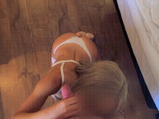 Suckung Balls in white Thong gif