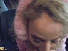 Geisha Ky sucking cock in the back of a car with earmufs on gif