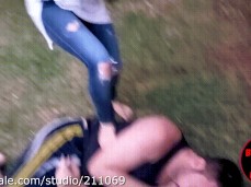 Rebeca ruthlessly ballbusts her  boyfriend gif