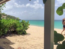 Babe in swimsuit is walking over to you on the beach gif