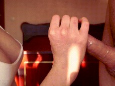 Huge dripping cumshot over big natural tits gif