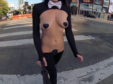 Bouncing her boobs across the street gif