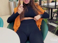 Fit   sporty yoga pants asjusting Cameltoe in public gif