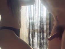 Topless Slavic girl moans & harshly knees guy in the jewels until he folds gif