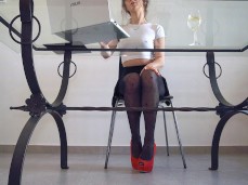beautiful Tall pantyhose office  at desk long legs Heels gif