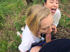 two girls suck cock in public gif