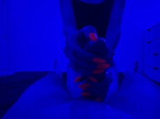 jerking off to daddy in neon. moaning loudly because she's as high too. gif