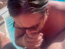 Sunglasses amateur POV blowjob in the pool gif