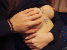 squeezing boobs and hard nipples on public train gif