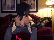 Taking off condom for couch sex in robe gif