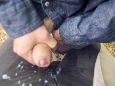 a stranger ejaculates on his clothes on a highway rest area gif