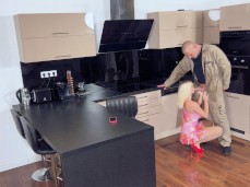 Nina Heels sucking the plumber in the kitchen gif