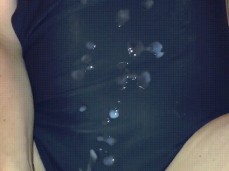 My One piece swimsuit gets Wet, huge balldraining cumshot gif