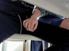 Rubbing cock through pants gif