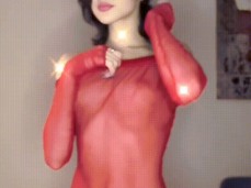 skinny girl in a red dress having fun on  gif