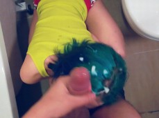 Big Cum load on her blue hair gif