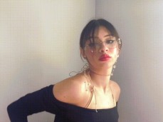 Skinny brunette in glasses undresses and shows off her perfect body gif