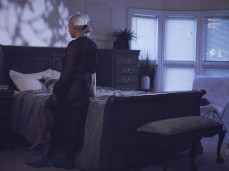 Kenzie Taylor in sheer robe and thong lingerie reassuring guest gif