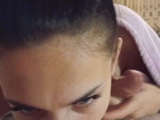 Cute girl licking his boyfriend´s big bellybutton gif