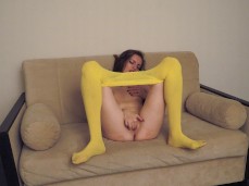 Tiny Vika in pantyhose fingers her tight pussy gif