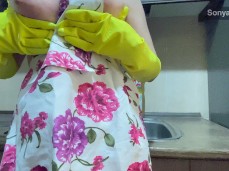 horny big tits maid in the kitchen gif