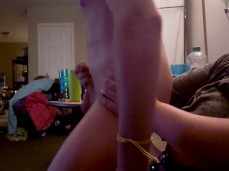 Handjob while he rides her strap-on gif