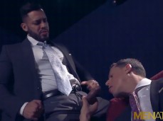 Business man Viktor Rom gets his massive, uncut, precum-ozzing cock sucked gif