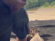 Buff man strokes his big thick dick outdoors, shoots ropes of cum 0257-1 10 gif