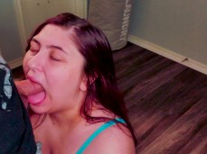 voluptuous latina babe orally pleasures her man on her knees gif