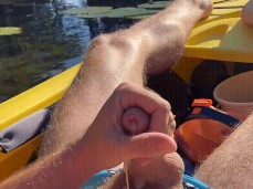 AaronTheKayaker strokes his big uncut cock in a boat, and cums 0102-1 10 gif