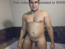 Beefy bi dude invites you to take a close look at his big, fat, uncut cock gif