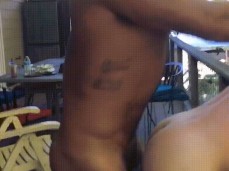 Hot, horny Sharok fucks buff, blonde, bearded Logan Stevens on the balcony gif