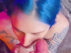 Bluehair Goth Girl gets Cumload Facial gif