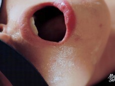 real orgasm of sexy 'my little swallow' who kept the cum in her mouth. gif